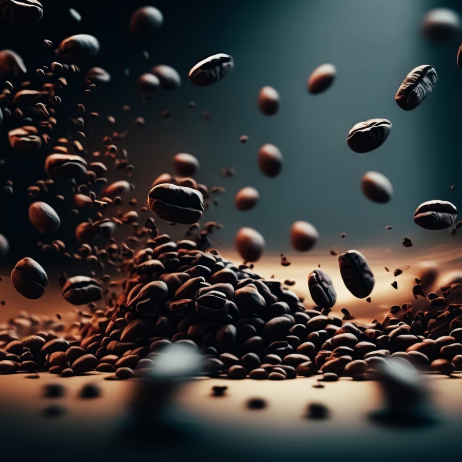 Coffee Beans Flying Air Freeze Motion